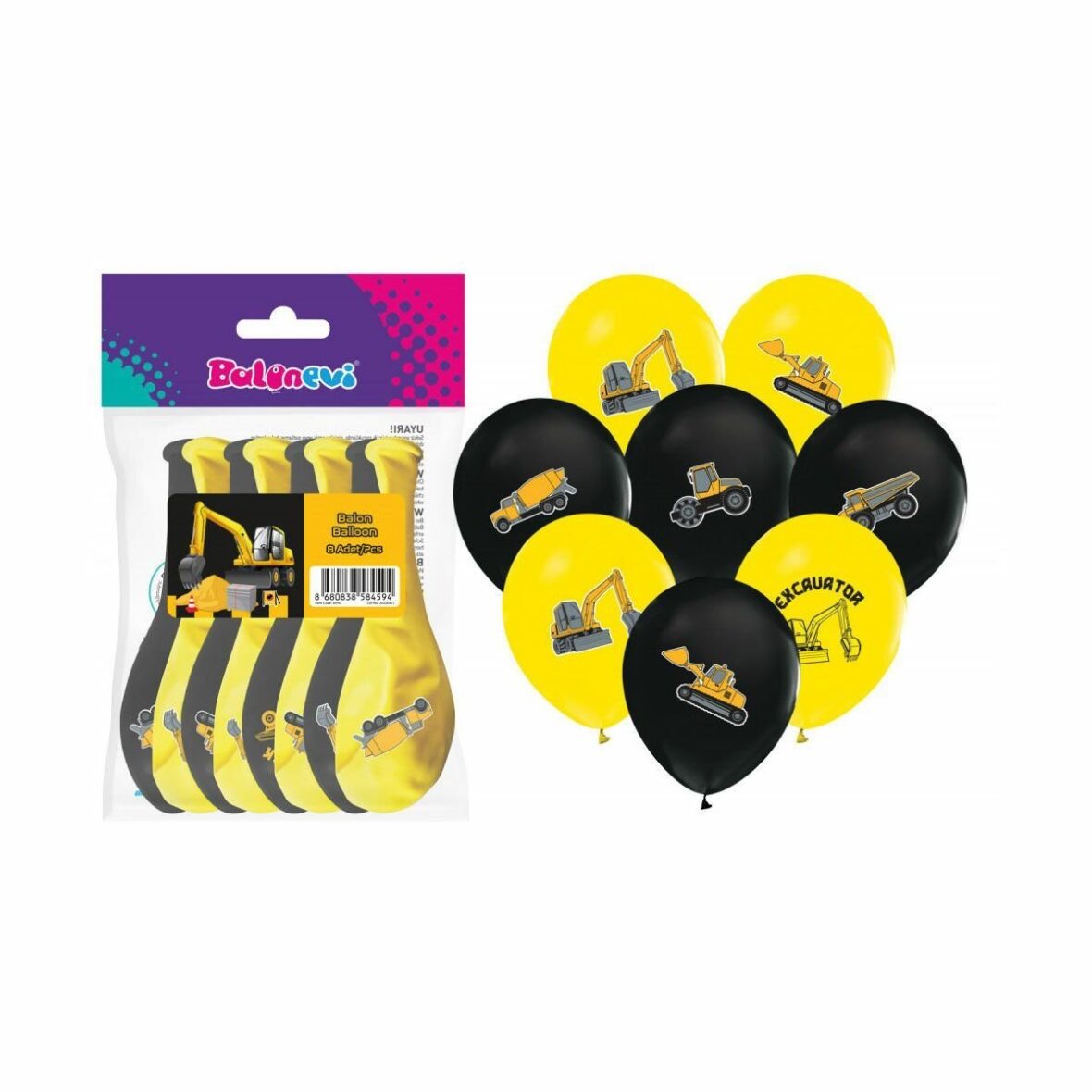 TIN4594 4+1 İnşaat Baskılı 12 inç Balon 8li -Balonevi