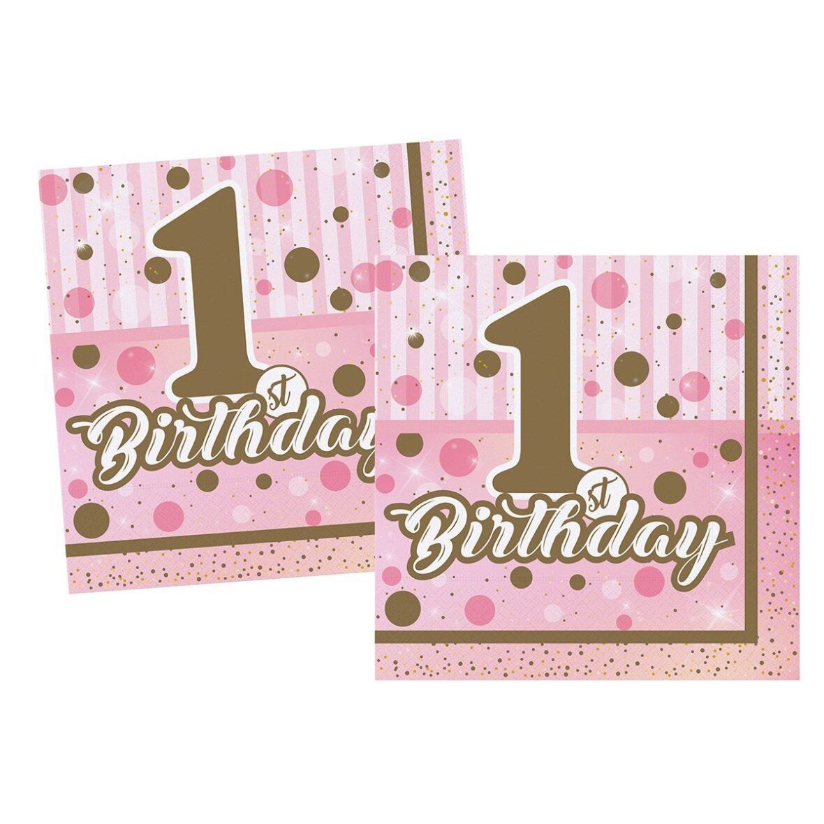 THB5114 Pırıltılı 1st Birthday Pembe Kağıt Peçete 16 adet 33×33 cm -Balonevi