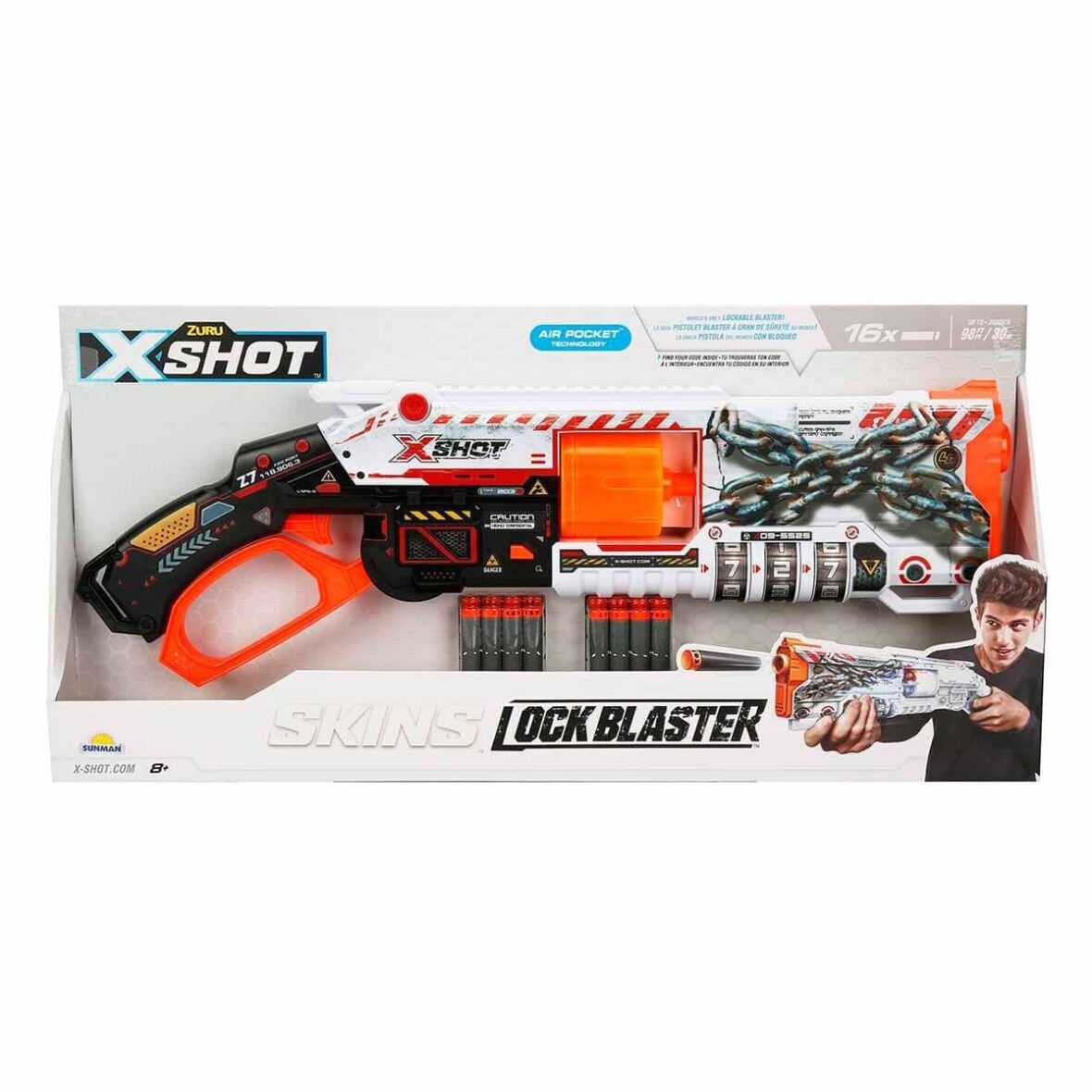 36606 X-Shot Skins Lock Blaster 16 Mermili Sünger Dart Atan Silah 56 cm -Sunman